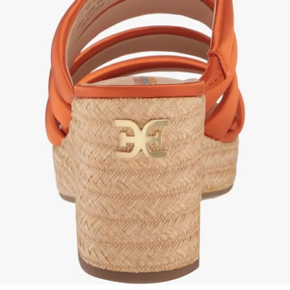 Sam Edelman‘s Yuki platform wedge heel size 7‎ satin orange NWT in pkg